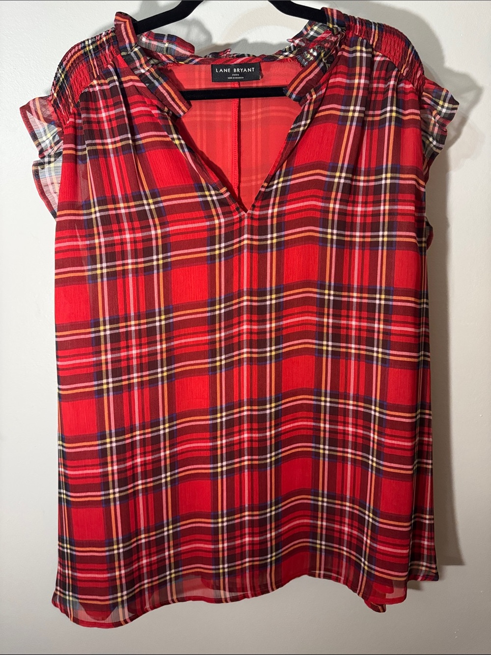 Lane Bryant Red Plaid V-Neck Sleeveless Top